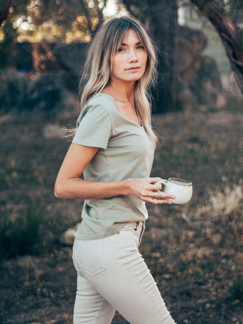 [LOW CLASSIC] ★ORGANIC SILKET SCOOP NECK T-SHIRT (2色) LOW CLASSIC