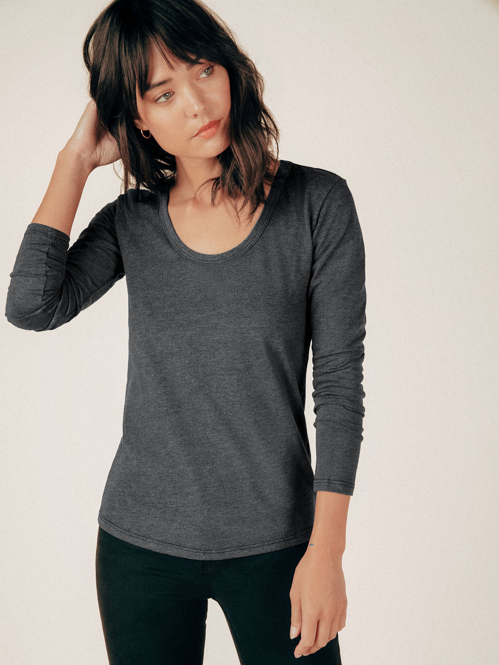 Heathered Gray Sophia Long Sleeve Scoop Neck Tee · Graceful