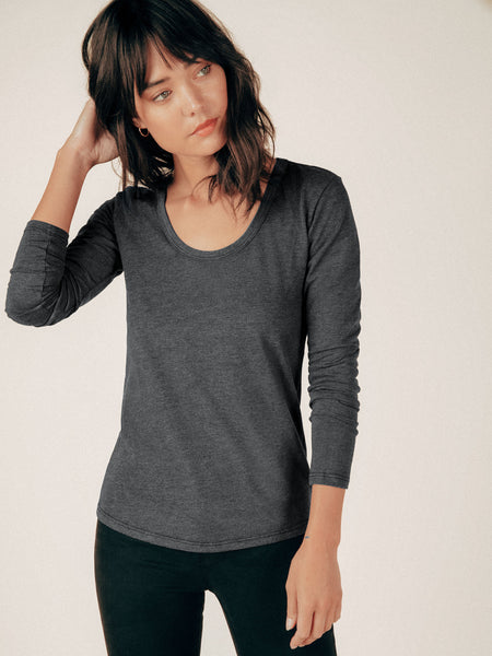 売れ筋商品|||３２ディグリー カットソー トップス レディース Women's Long-Sleeve Scoop-Neck Top Heather Charcoal 32 Degrees Women Apparel, HT GREY3, S at Amazon Women's